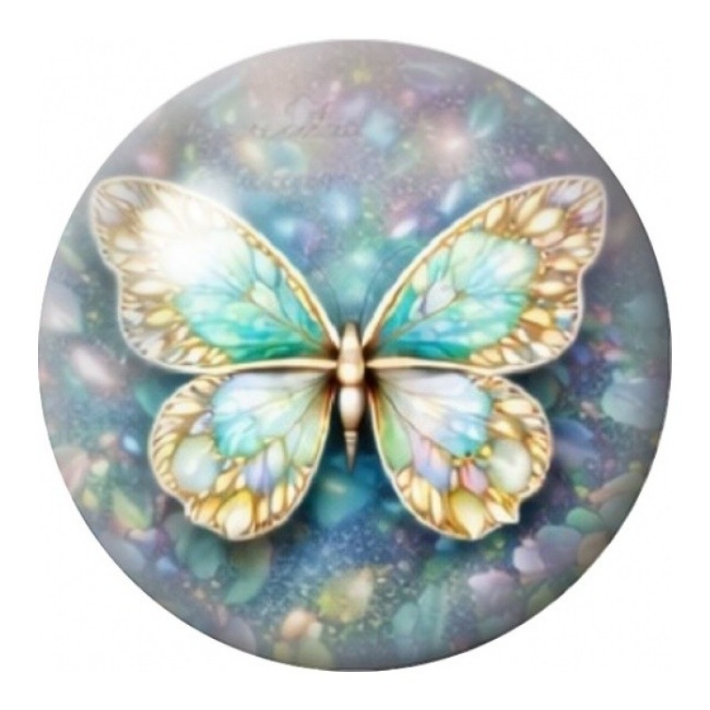 Cabochon en Verre Illustré Papillon Aigue-Marine Doré 12 à 25mm
