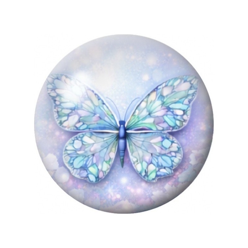 Cabochon en Verre Illustré Papillon Mosaïque Bleue 12 à 25mm