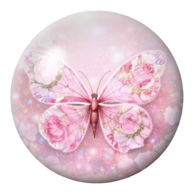 Cabochon en Verre Illustré Papillon aux Roses Poudrées 12 à 25mm