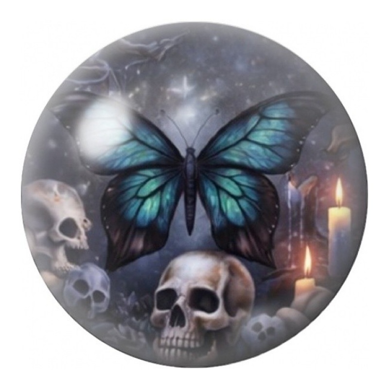 Cabochon en Verre Illustré Papillon Bleu aux Crânes 12 à 25mm