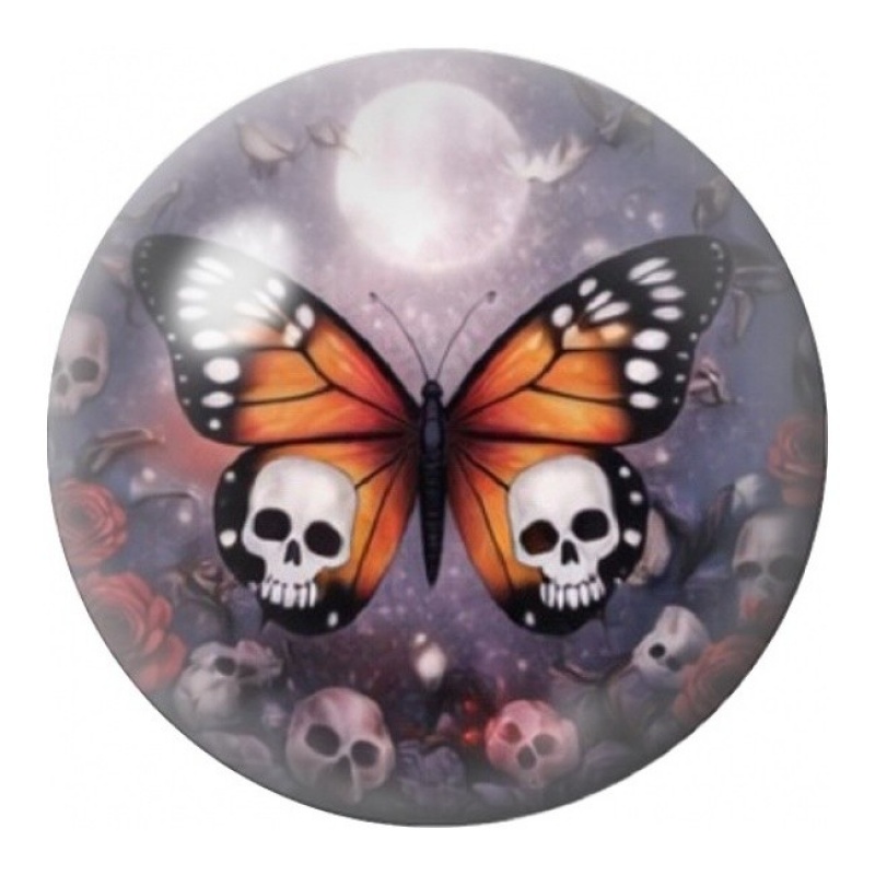 Cabochon en Verre Illustré Papillon Monarque aux Crânes 12 à 25mm