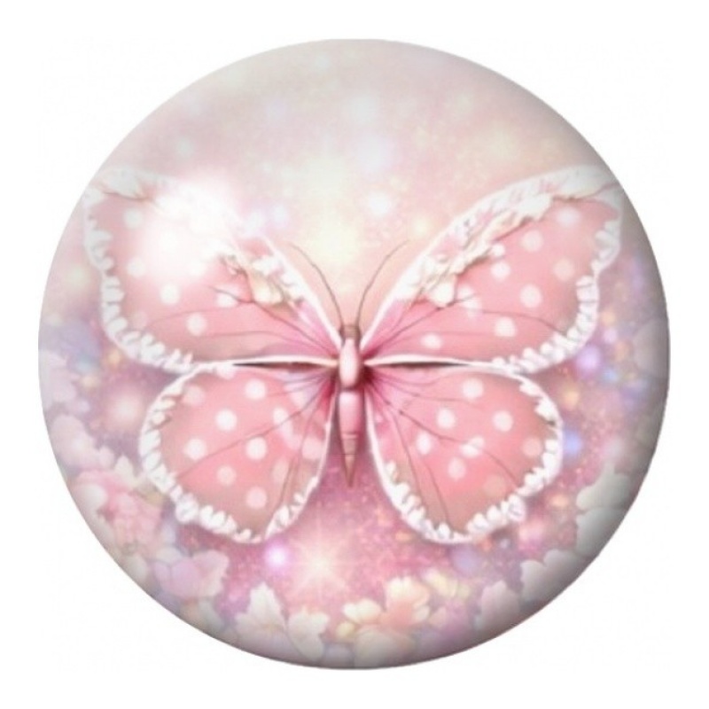 Cabochon en Verre Illustré Papillon Rose à Pois 12 à 25mm