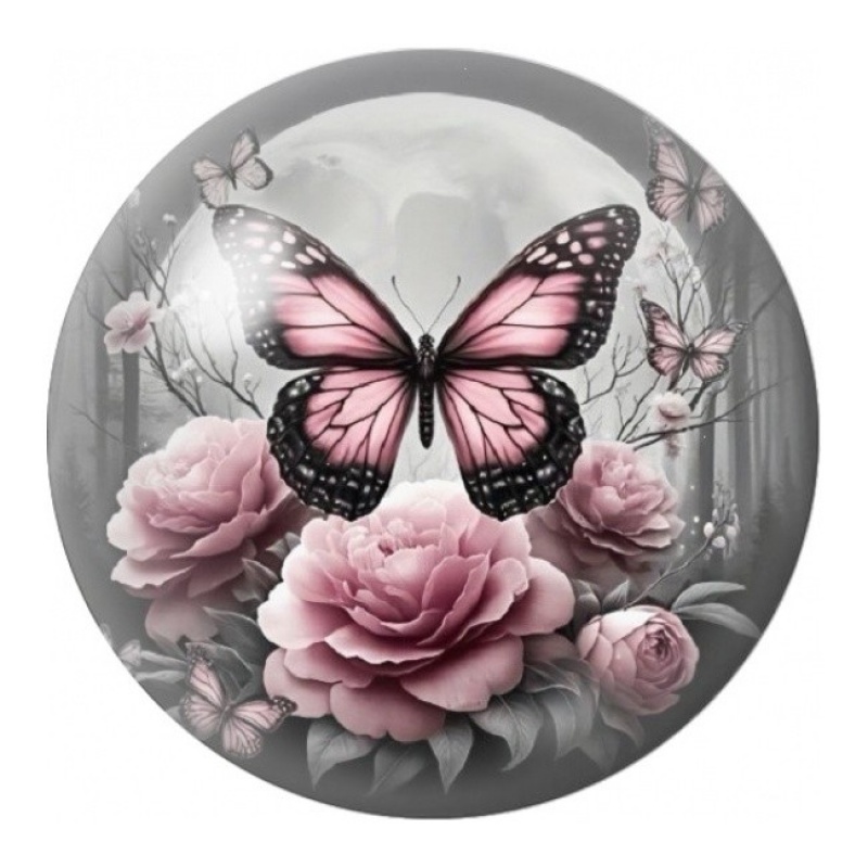 Cabochon en Verre Illustré Papillon Rose aux Pivoines 12 à 25mm
