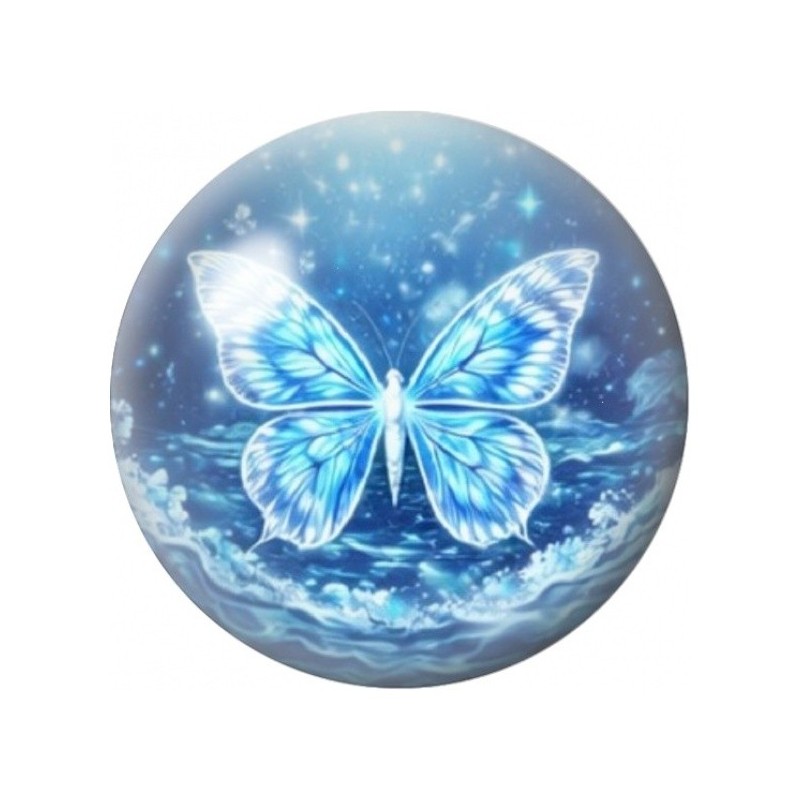 Cabochon en Verre Illustré Papillon Bleu Océan 12 à 25mm