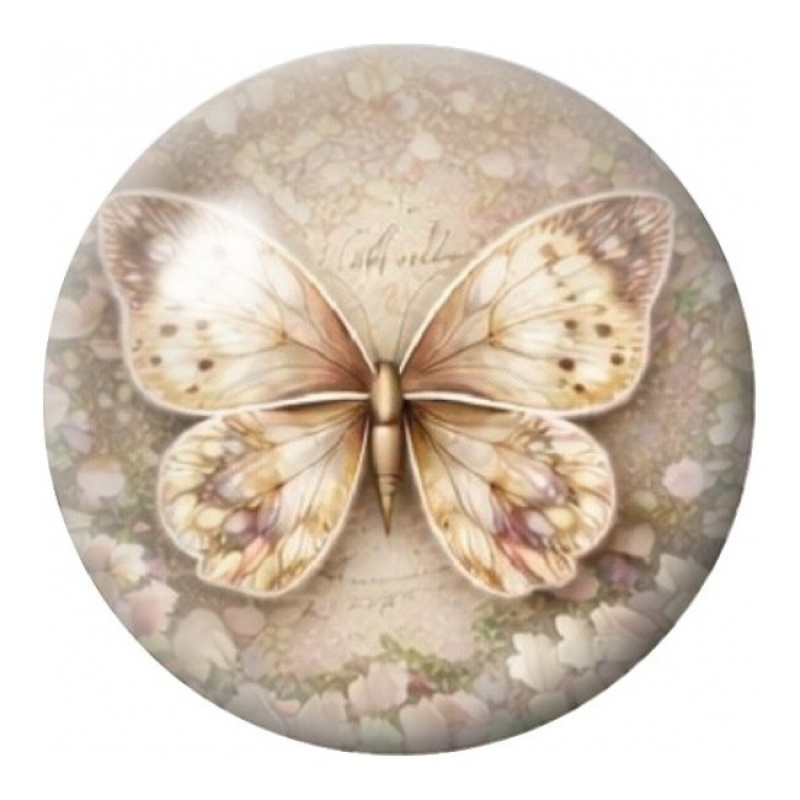 Cabochon en Verre Illustré Papillon Ivoire Vintage 12 à 25mm