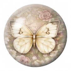 Cabochon en Verre Illustré Papillon Blanc aux Roses 12 à 25mm pour la Création de Bijoux Fantaisie - DIY