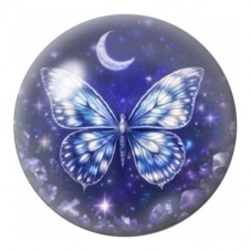 Cabochon en Verre Illustré Papillon Bleu sous la Lune 12 à 25mm pour la Création de Bijoux Fantaisie - DIY