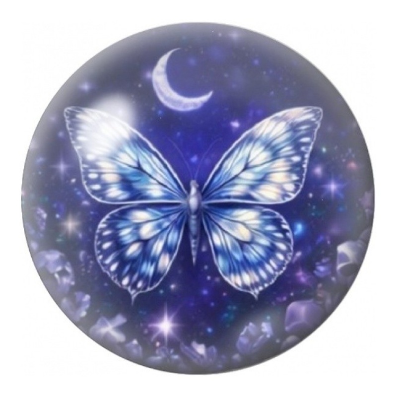 Cabochon en Verre Illustré Papillon Bleu sous la Lune 12 à 25mm