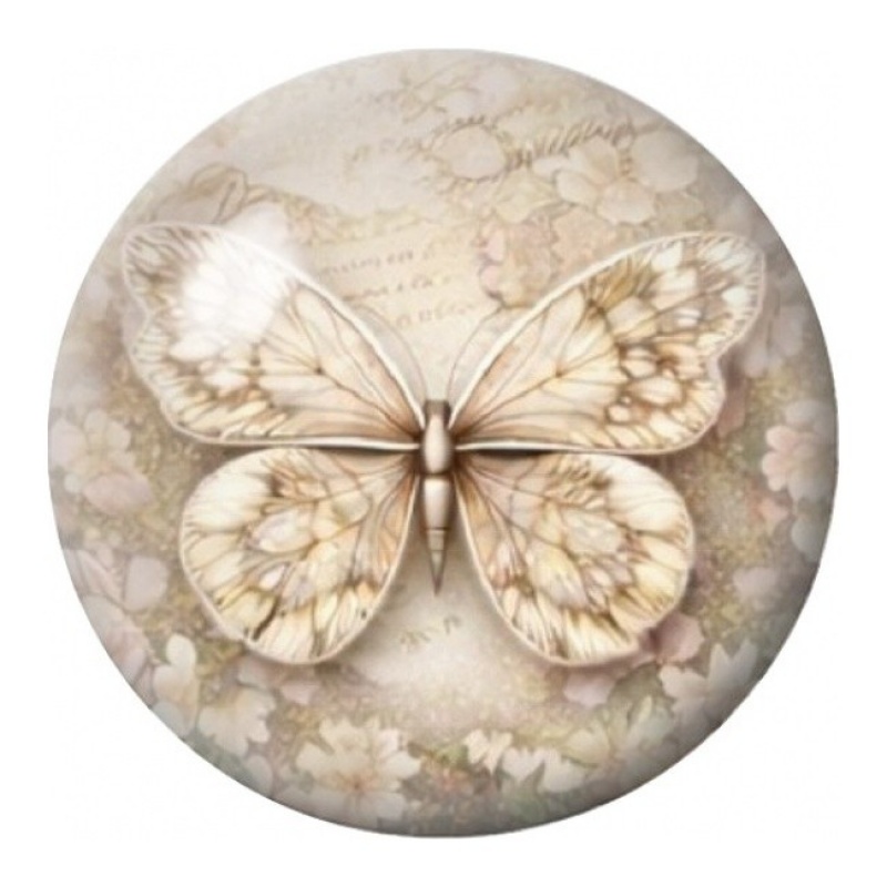 Cabochon en Verre Illustré Papillon Dentelle Ivoire 12 à 25mm