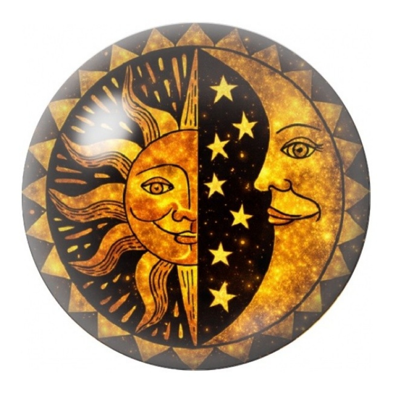 Cabochon en Verre Illustré Soleil et Lune Dorés 12 à 25mm