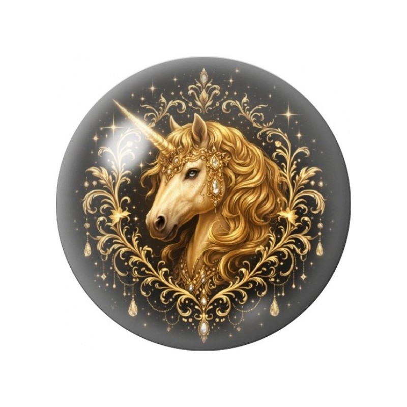 Cabochon en Verre Illustré Licorne Dorée Ornementale 12 à 25mm