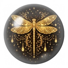 Cabochon en Verre Illustré Libellule Dorée 12 à 25mm pour la Création de Bijoux Fantaisie - DIY
