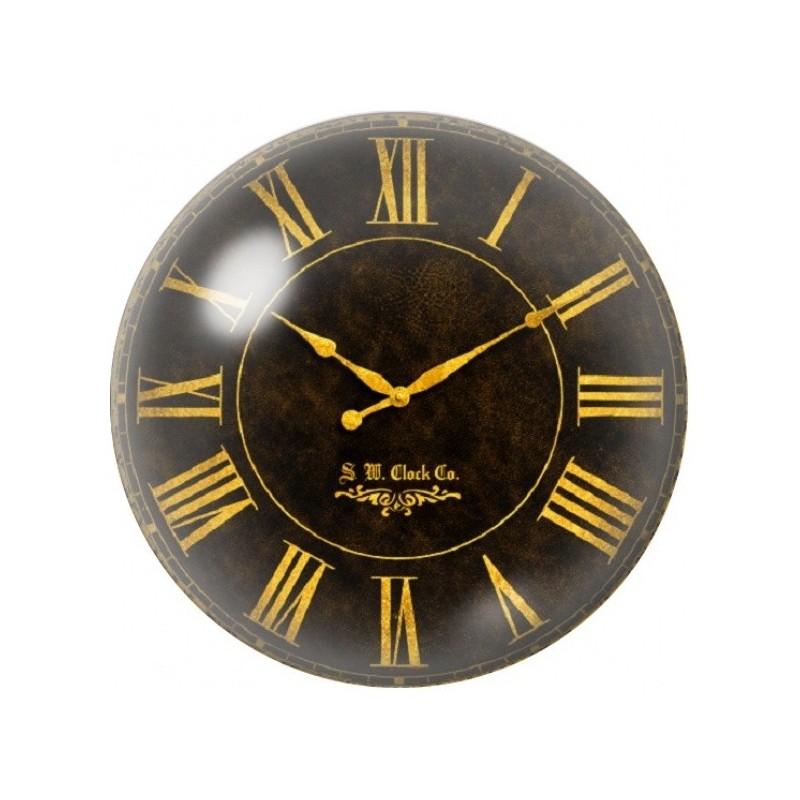 Cabochon en Verre Illustré Horloge Romaine Noire et Or 12 à 25mm