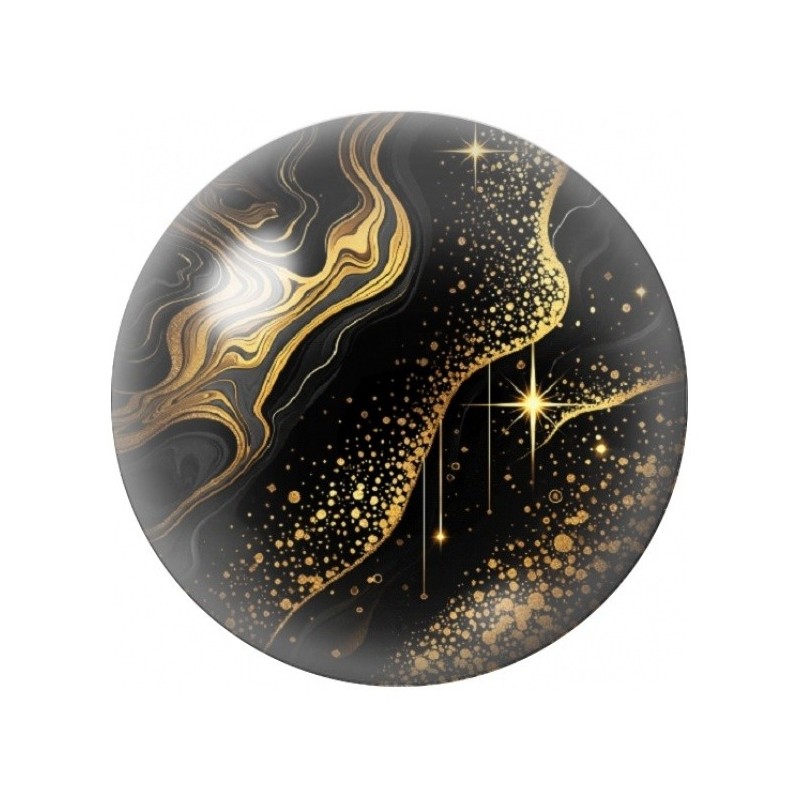 Cabochon en Verre Illustré Vagues Abstraites Noires et Or 12 à 25mm