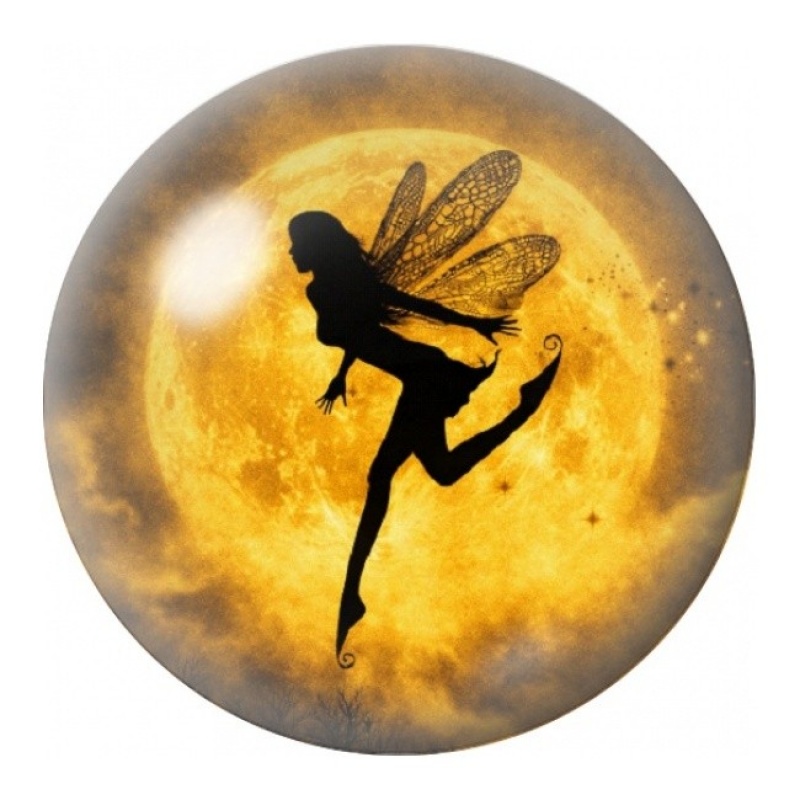 Cabochon en Verre Illustré Fée devant la Lune Dorée 12 à 25mm