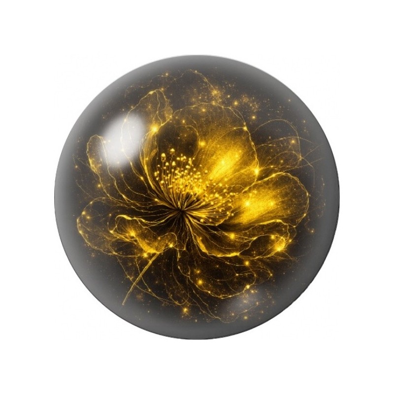 Cabochon en Verre Illustré Fleur de Lumière Dorée 12 à 25mm