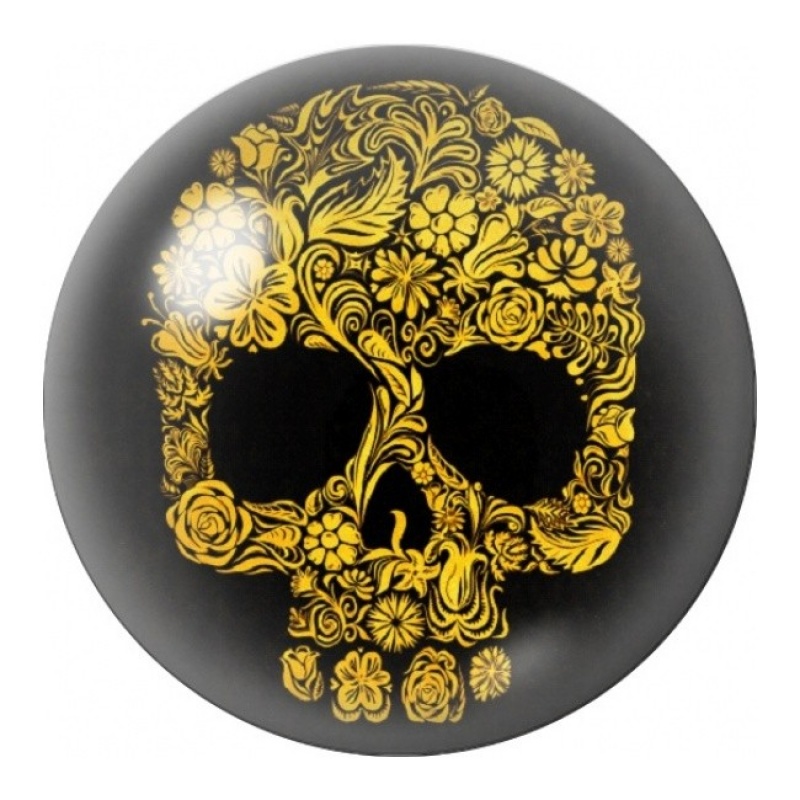 Cabochon en Verre Illustré Crâne Fleuri Doré 12 à 25mm