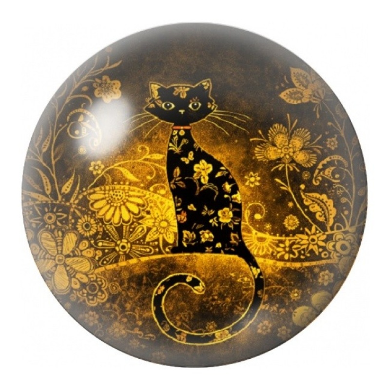 Cabochon en Verre Illustré Chat Doré aux Horloges 12 à 25mm