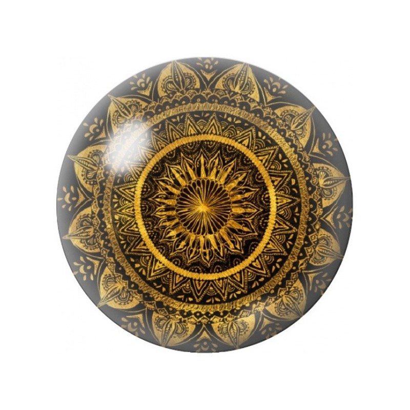 Cabochon en Verre Illustré Mandala Solaire Doré 12 à 25mm
