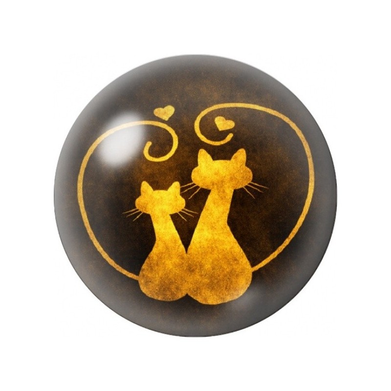 Cabochon en Verre Illustré Chats Amoureux Dorés 12 à 25mm