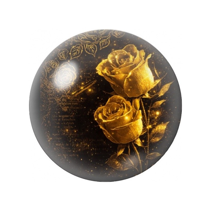 Cabochon en Verre Illustré Roses Dorées sur Manuscrit 12 à 25mm