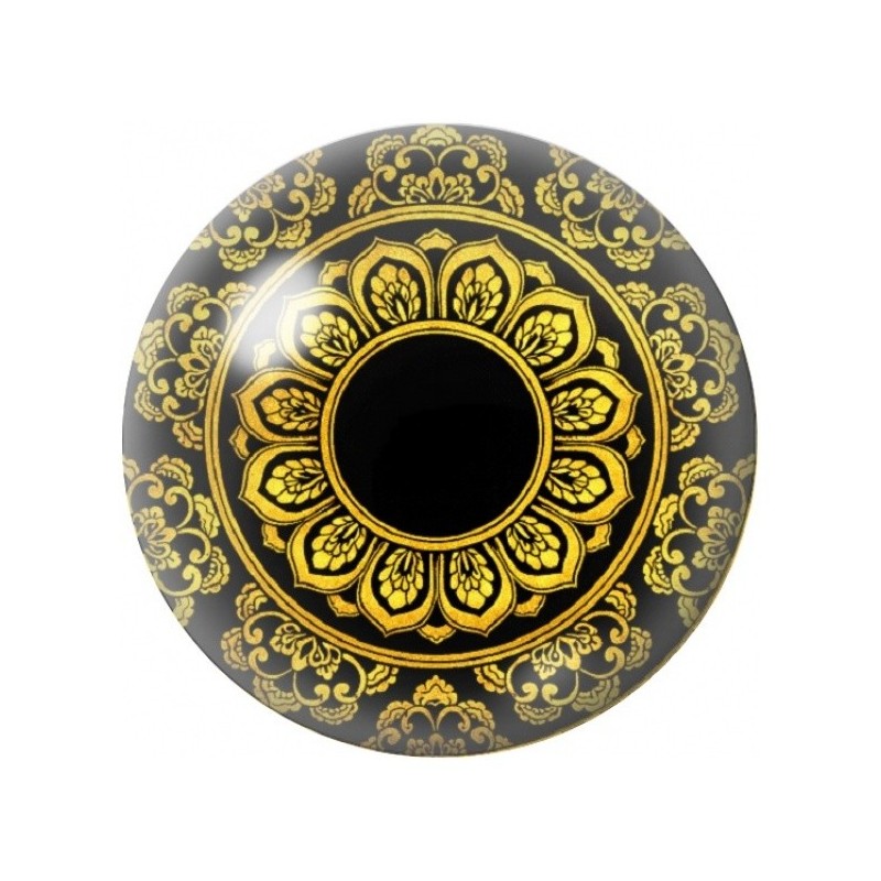 Cabochon en Verre Illustré Mandala Floral Doré 12 à 25mm