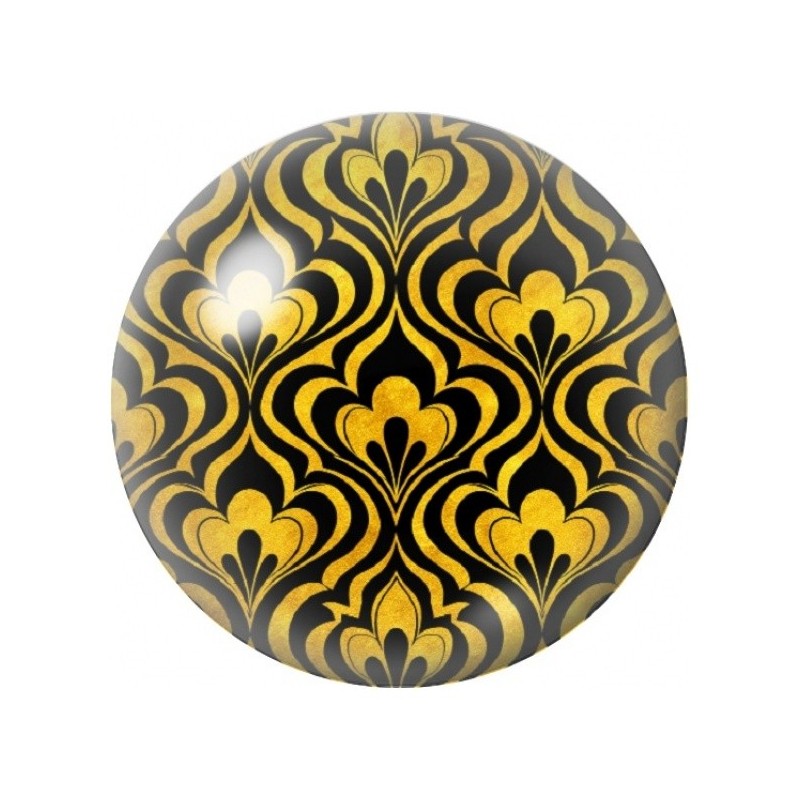 Cabochon en Verre Illustré Arabesques Baroques Noires et Or 12 à 25mm