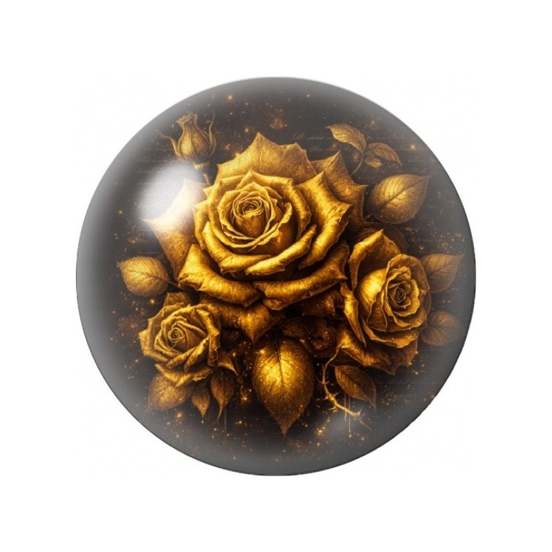 Cabochon en Verre Illustré Bouquet de Roses Dorées 12 à 25mm