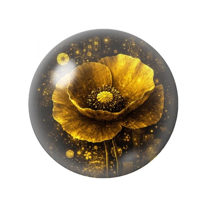 Cabochon en Verre Illustré Coquelicot Doré 12 à 25mm