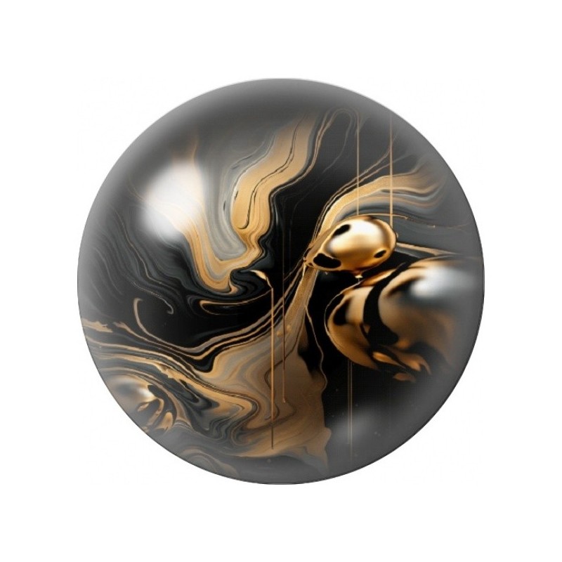 Cabochon en Verre Illustré Marbrures Noires et Dorées 12 à 25mm
