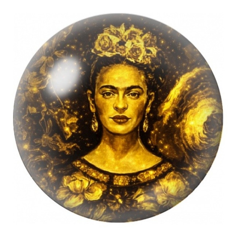 Cabochon en Verre Illustré Frida Kahlo Dorée 12 à 25mm