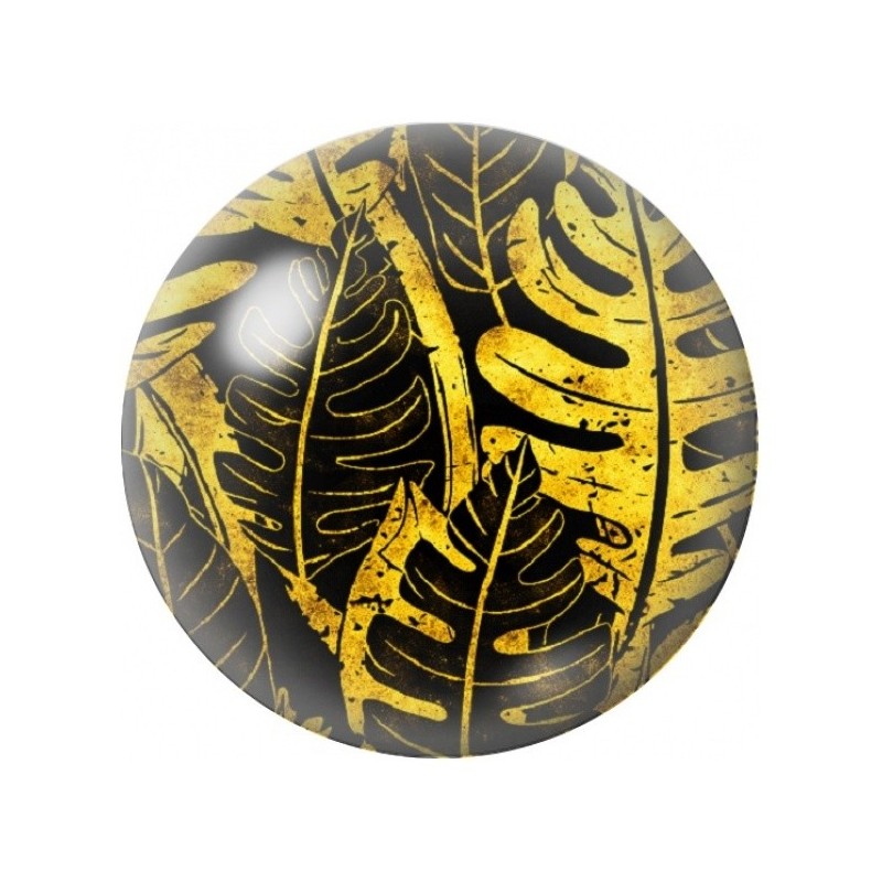 Cabochon en Verre Illustré Feuilles Tropicales Dorées 12 à 25mm