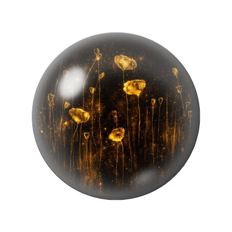 Cabochon en Verre Illustré Fleurs Dorées dans la Nuit 12 à 25mm