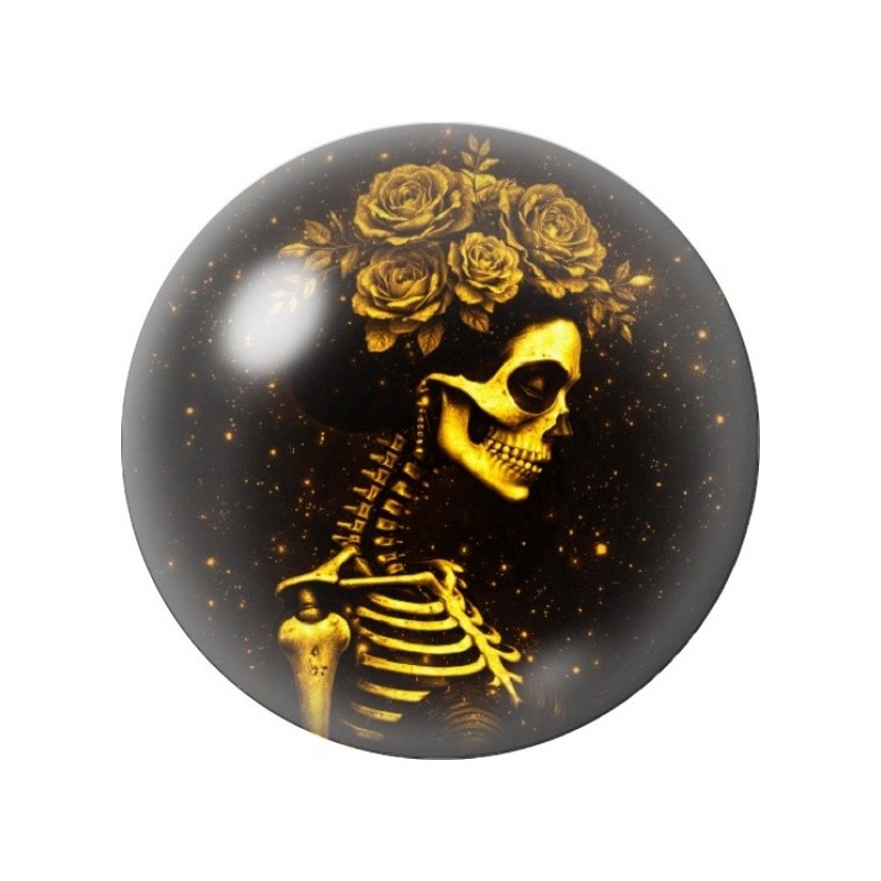 Cabochon en Verre Illustré Femme Squelette aux Roses 12 à 25mm