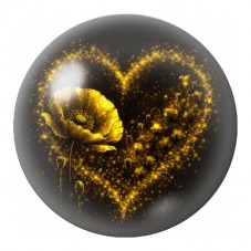 Cabochon en Verre Illustré Cœur Fleuri Doré 12 à 25mm pour la Création de Bijoux Fantaisie - DIY