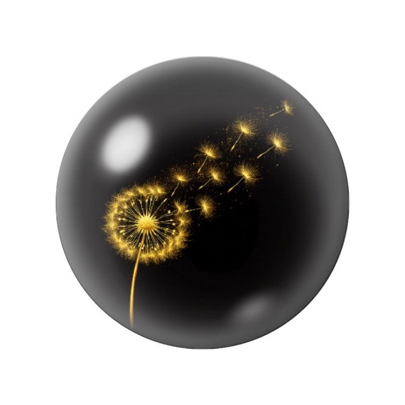 Cabochon en Verre Illustré Pissenlit aux Graines d’Or 12 à 25mm