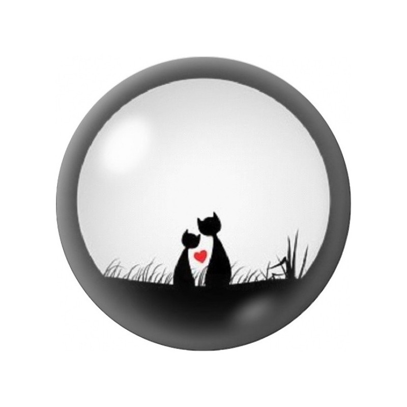 Cabochon en Verre Illustré Chats Amoureux sous la Lune 12 à 25mm