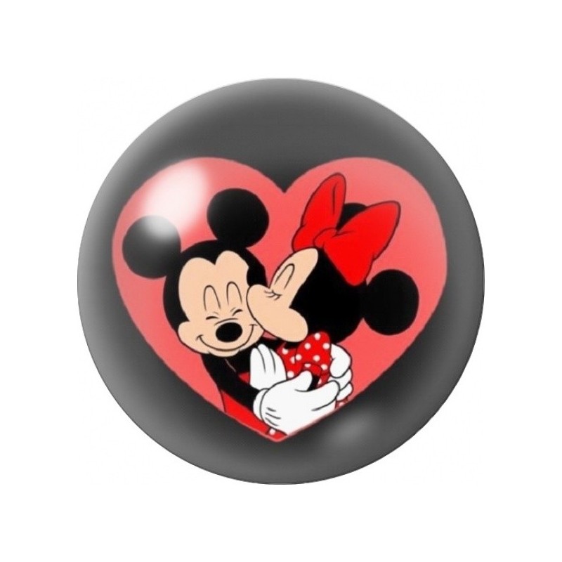 Cabochon en Verre Illustré Mickey et Minnie dans un Cœur 12 à 25mm