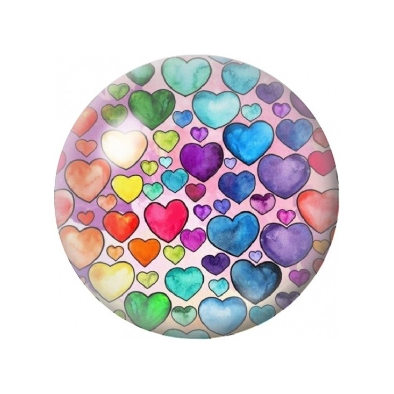 Cabochon en Verre Illustré Cœurs Aquarelle Multicolores 12 à 25mm