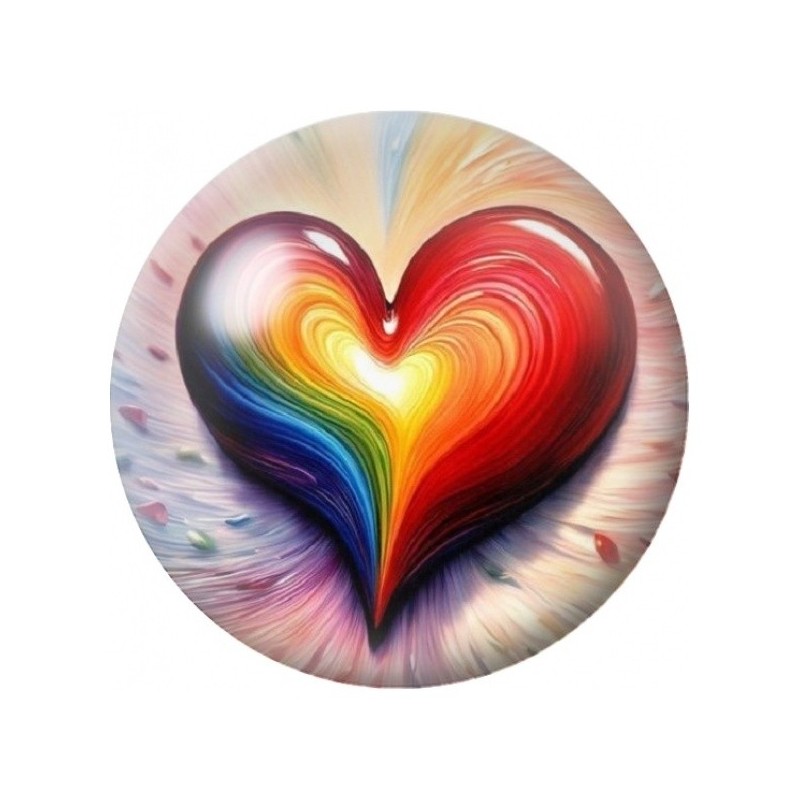 Cabochon en Verre Illustré Cœur Arc-en-Ciel Peint 12 à 25mm