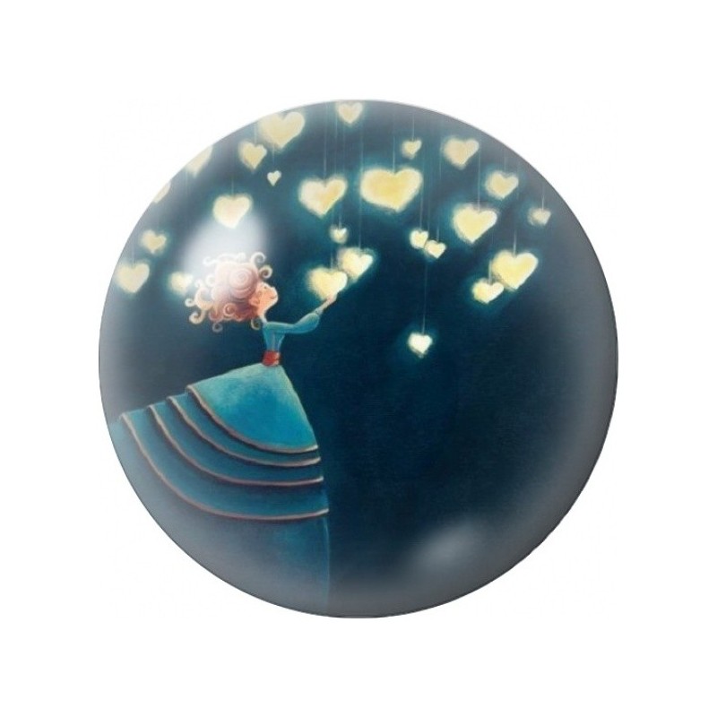 Cabochon en Verre Illustré Femme aux Cœurs de Lumière 12 à 25mm
