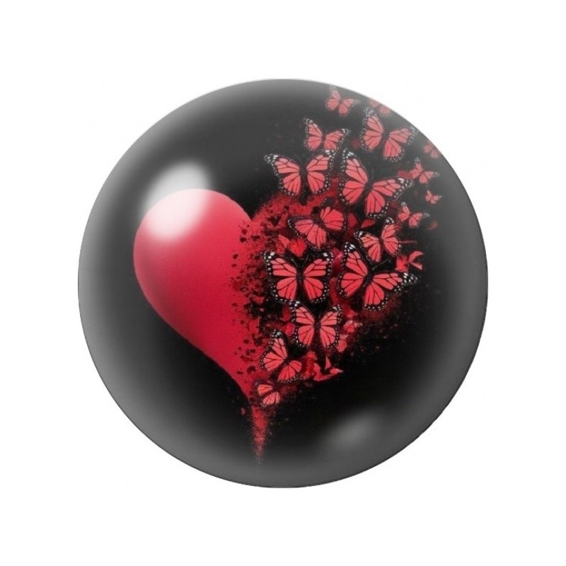 Cabochon en Verre Illustré Cœur aux Papillons Rouges 12 à 25mm