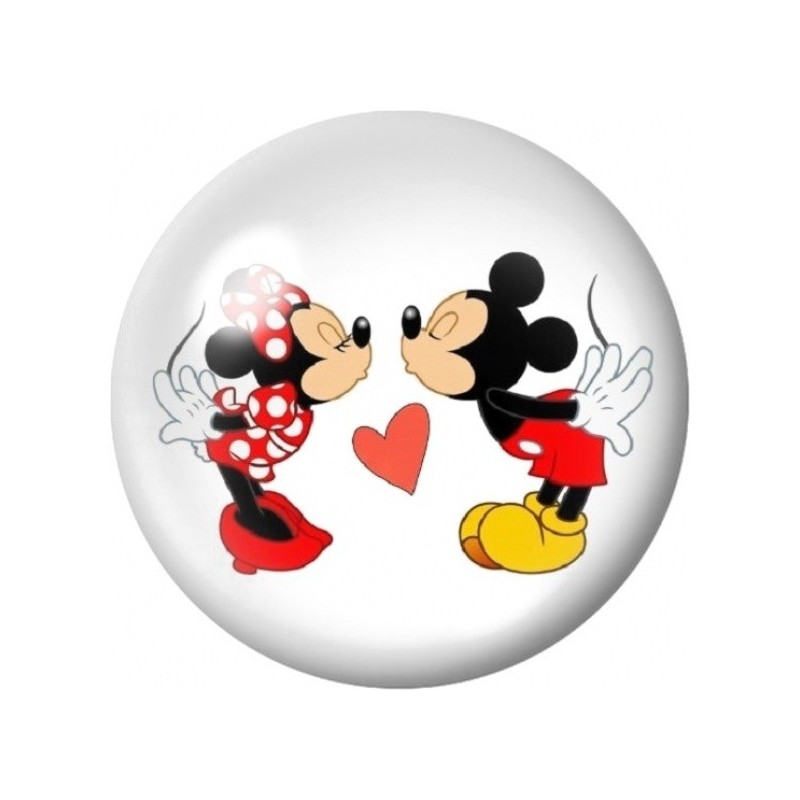 Cabochon en Verre Illustré Mickey et Minnie Amoureux 12 à 25mm