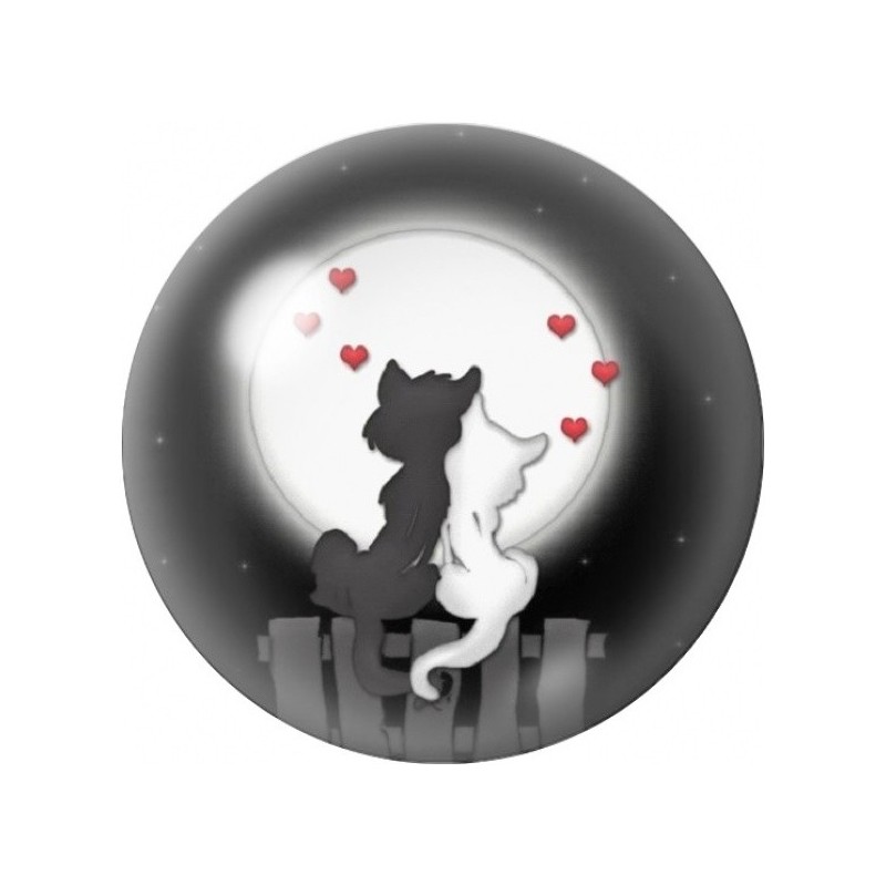 Cabochon en Verre Illustré Chats Amoureux au Clair de Lune 12 à 25mm