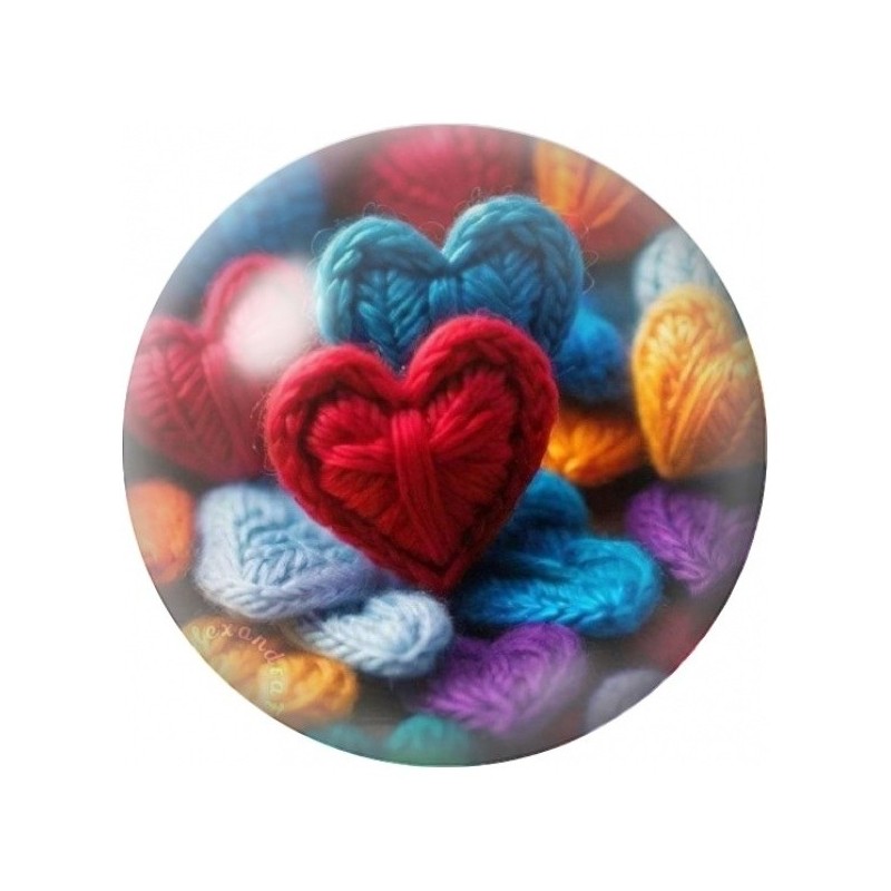 Cabochon en Verre Illustré Cœur en Laine Rouge 12 à 25mm