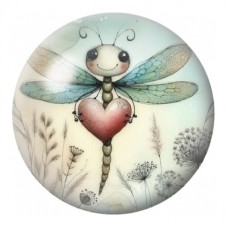 Cabochon en Verre Illustré Libellule au Cœur 12 à 25mm pour la Création de Bijoux Fantaisie - DIY