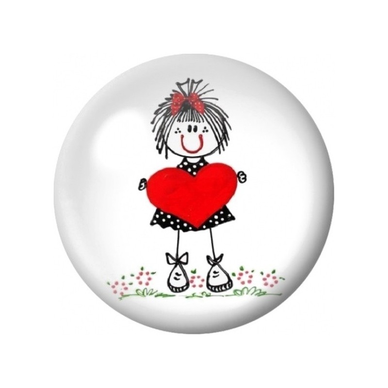 Cabochon en Verre Illustré Petite Fille au Grand Cœur 12 à 25mm