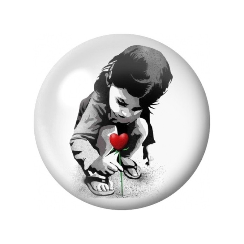 Cabochon en Verre Illustré Enfant au Cœur Rouge 12 à 25mm