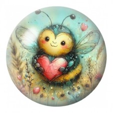 Cabochon en Verre Illustré Bourdon au Cœur Rose 12 à 25mm pour la Création de Bijoux Fantaisie - DIY