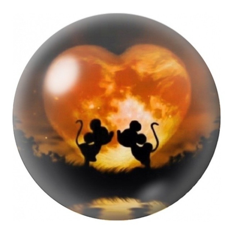 Cabochon en Verre Illustré Mickey et Minnie au Soleil Couchant 12 à 25mm